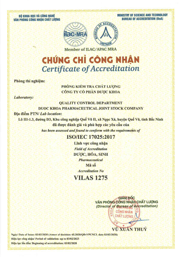 Phòng thí nghiệm DKPharma đã đạt được chứng nhận VILAS-ISO/IEC 17025:2017