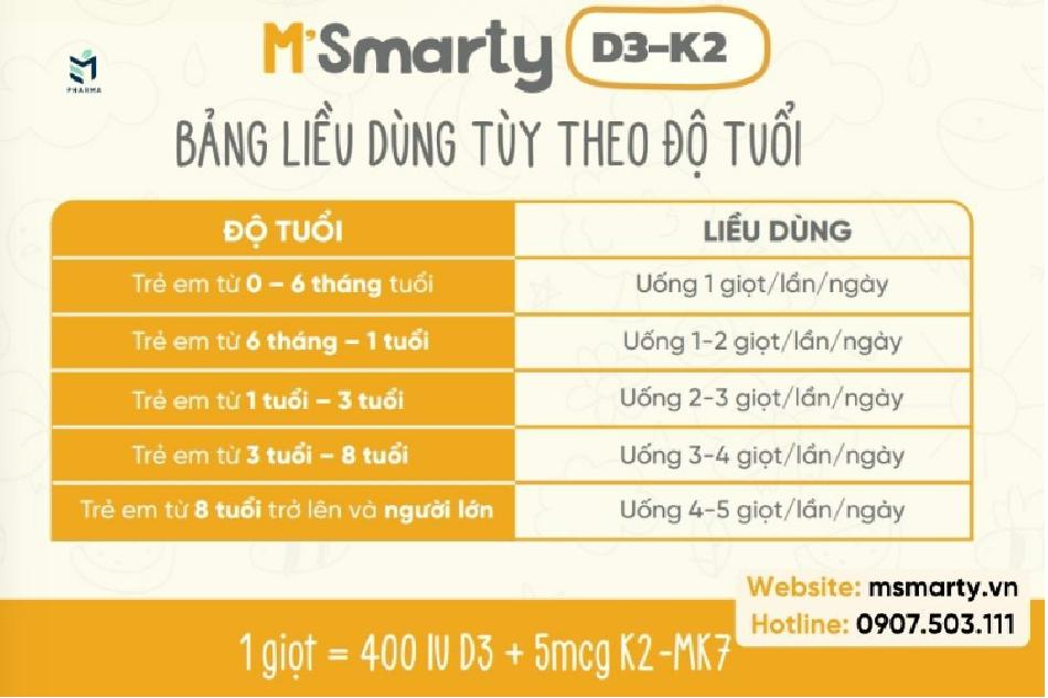 Liều dùng của M'Smarty Vitamin D3K2