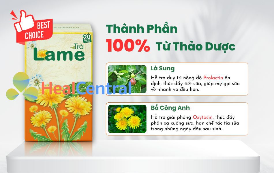 Trà lợi sữa Lame với thành phần thảo dược tự nhiên an toàn, lành tính