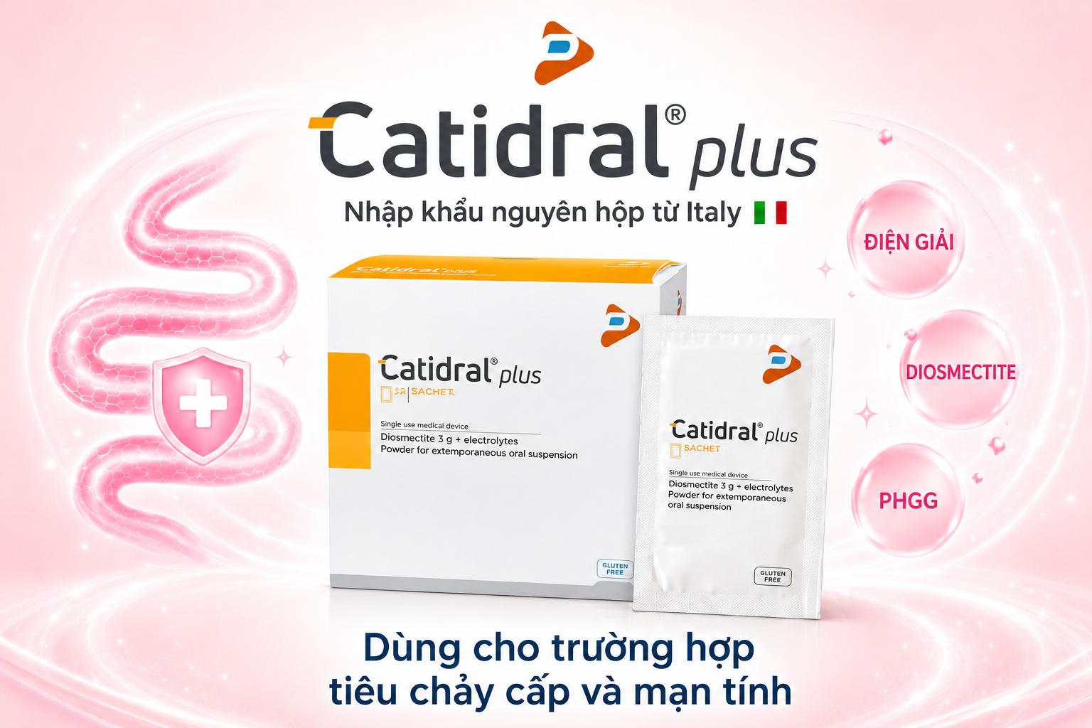 Catidral Plus dùng cho người bị tiêu chảy, đau do bệnh đường tiêu hóa